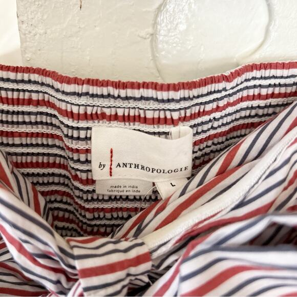 NWT Anthropologie Striped Cotton Flare Skirt Red Blue Bow Detail Size L Large - Picture 2 of 7